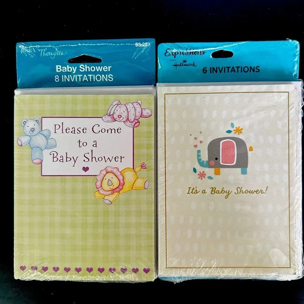 Tender Thoughts Hallmark Baby Shower Invitations Sealed Teddy Bear Elephant USA